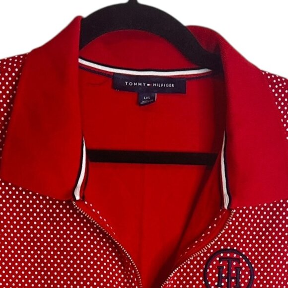 Vtg Tommy Hilfiger Sleeveless Polo Shirt Red White Polka Dot Preppy Golf Top Lg - Picture 3 of 4